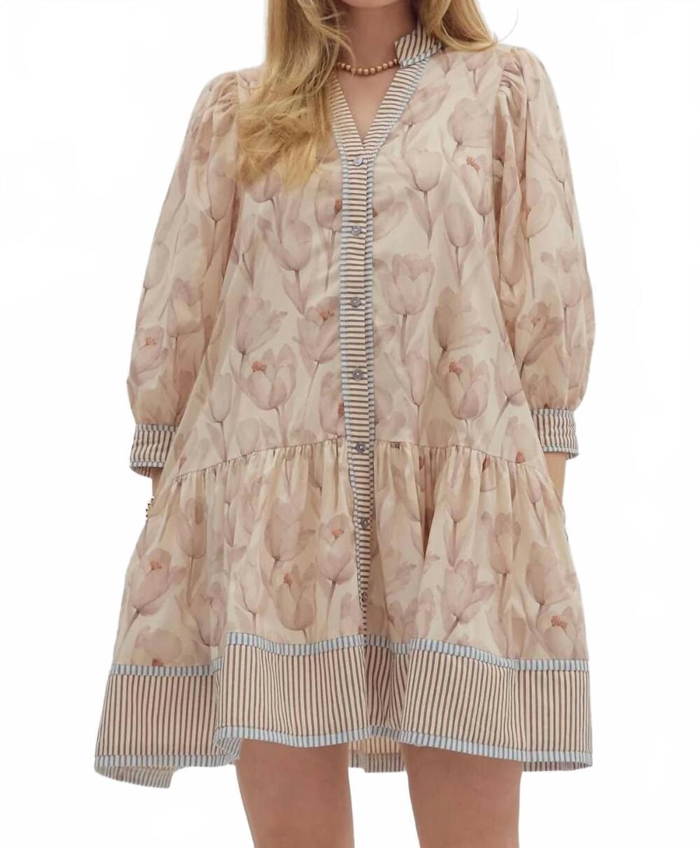 NEW ENTRO fall floral shirt dress in ecru